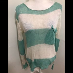 Cute Uniq Sheer Crochet Top Seafoam Green & White